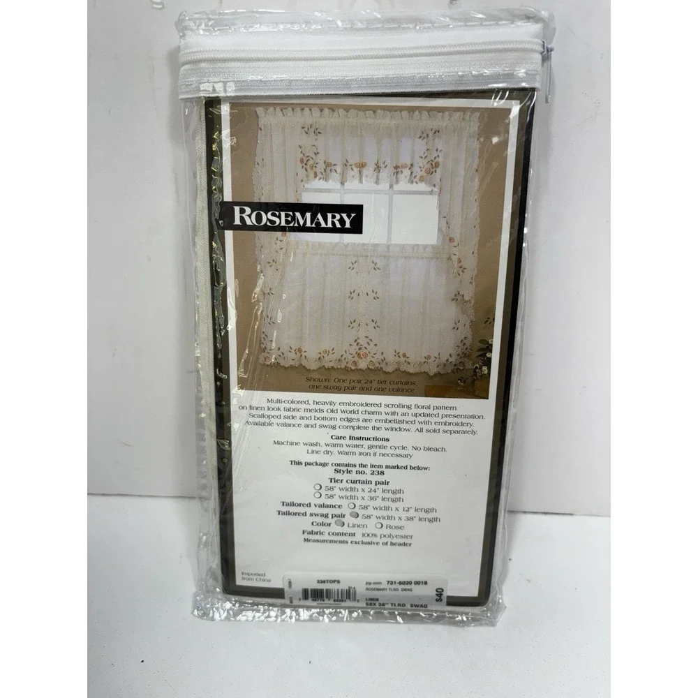 Rosemary‎ Swag Floral Embroidered Linen Kitchen Swag Curtain 58
